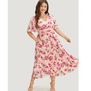 NWT BloomChic Pink Floral Lace Pocket Ruffle Hem Empire Waist Dress 22-24/3X